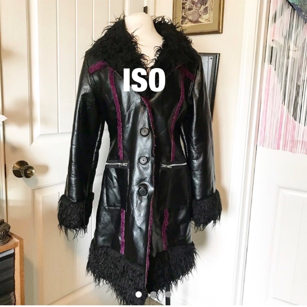 ISO Tripp nyc purple shag black fur coat jacket